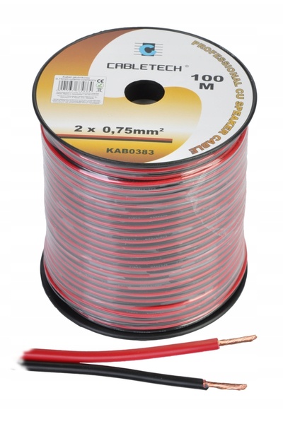 Cabletech Cablu difuzor 2x0,75mm² cupru negru-roșu 100m