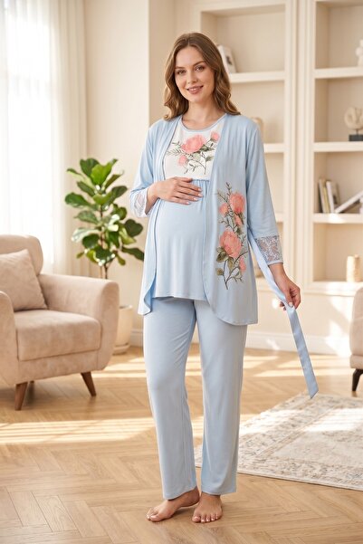 Miss Dünya Lissa Rosette Floral Patterned Maternity and Postpartum Pajama Set...