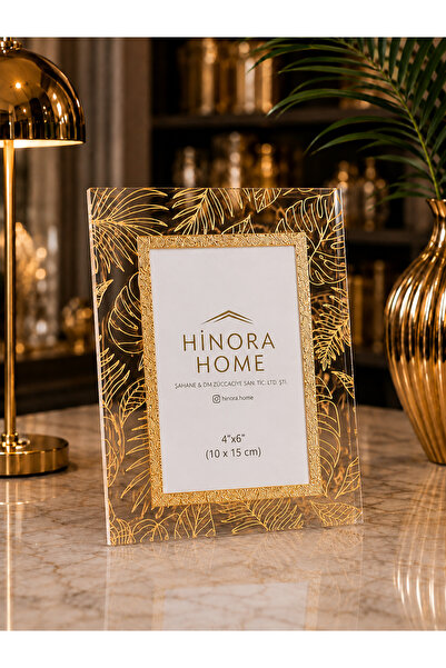 Hinora Gold Tropical Leaf Patterned Glass-Look Decorative Frame 10X15 cm