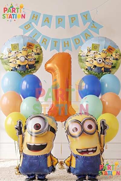 Parti Station Minions Balloon 16 Piece Set 1 Year Birthday Set Happy Birthday...
