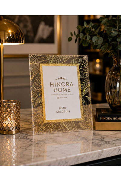 Hinora Gold Tropical Leaf Patterned Glass-Look Decorative Frame 20X25Cm