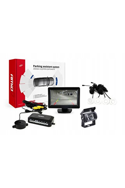 AMIO Kit senzori de parcare TFT01 4.3 " cu cameră HD-501-IR și 4 senzori, alb