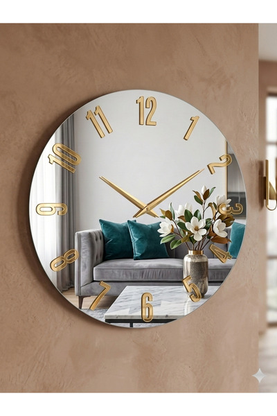 Ronson Gümüş Aynalı Gold Rakamlı Modern Duvar Saati 40x40 cm - Aynalı Pleksi ...