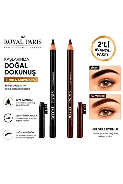 Royal paris 2'li Kaş Kalemi Seti Kahverengi Siyah | Suya Dayanıklı Akmayan Uz...