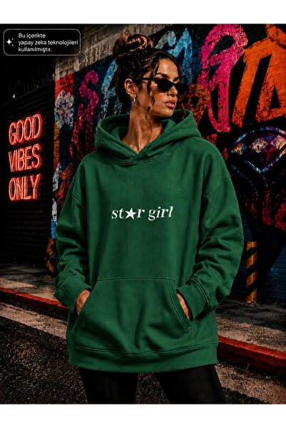 EMMODA Γυναικείο φούτερ με στάμπα Star Girl, με κουκούλα και τσέπη καγκουρό