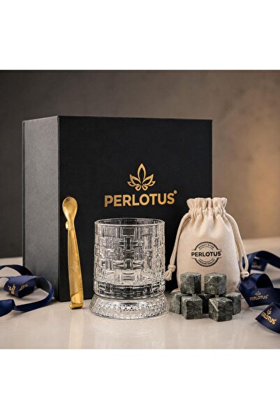 PERLOTUS 360 °   Rotating Whiskey Glass Gift Set with 6 Granite Whiskey Stone...