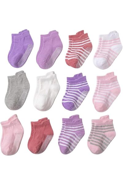 GENERAL 12 Pairs Baby Toddler Boys Girls Anti-Skid Ankle Socks Set Breathable...