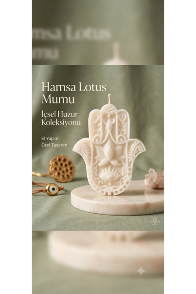 Özel Tasarım Hamsa Lotus Mumu - İçsel Huzur Koleksiyonu El Yapımı Dekoratif Mum