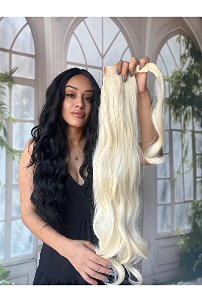 Suzan Peruk At Kuyruğu Postiş - Uzun dalgalı gerçek saç dokusunda fiber sente...