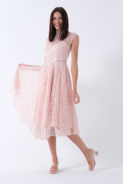 Feminist Dantelli Pullu Midi Boy Abiye Pudra 9705960