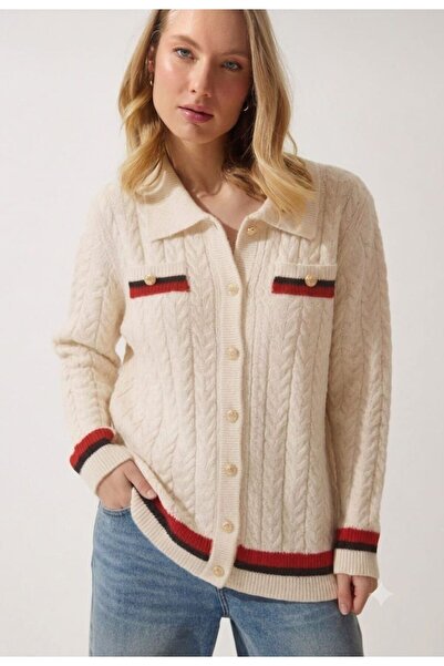ZERELLE COLLECTİON Women's Knitwear Cardigan with Hair Braided Pattern and Bu...