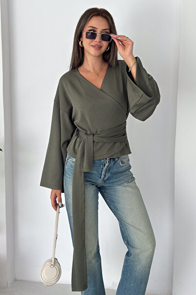 Noa&Noa Women's Double Breasted Collar Belted Waist Long Sleeve Stylish Blouse