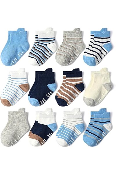 GENERAL 12 Pairs Baby Toddler Boys Girls Anti-Skid Ankle Socks Set Breathable...