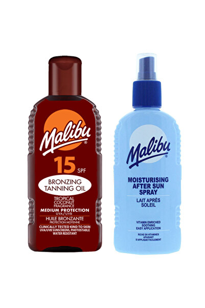 Malibu Ulei de protecție solară SPF15 200ml + Balsam spray după plajă 200ml