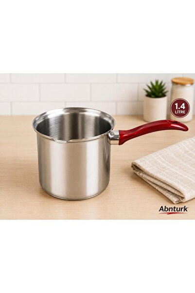 abnturk 1,4 Litre Paslanmaz Çelik Kırmızı Saplı Sütlük-Cezve