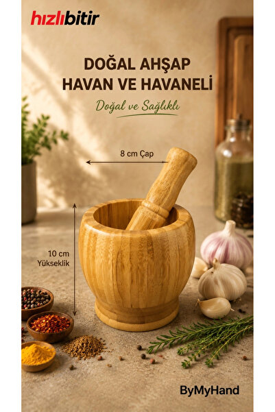 ByMyHand Bambu Doğal Ahşap Havan Havaneli Sarımsak Ezeceği Baharat Döveceği 1...