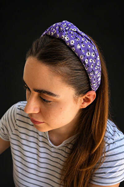 ByMerve Women's Purple Mini Floral Patterned Knotted Fabric Hair Crown Wide Soft
