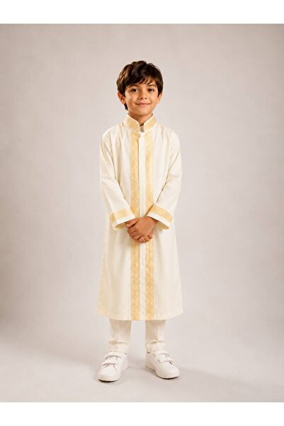 koçaktoptan Children's Robe with Judge Collar and Border, Alpaca Cream Gold