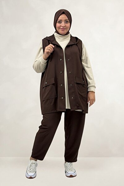Eslina 67057 Plus Size Vest-Pants Nora Set - Brown