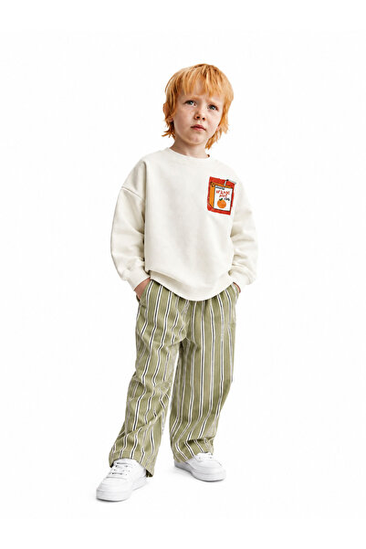 Mono Kids Erkek Çocuk Orange Juice Baskılı Oversize Sweatshirt Çizgili Pantol...