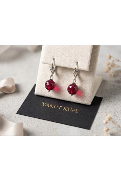 Taşmir 8 mm Yakut Taşlı Faset Kesim Paslanmaz Çelik Küpe