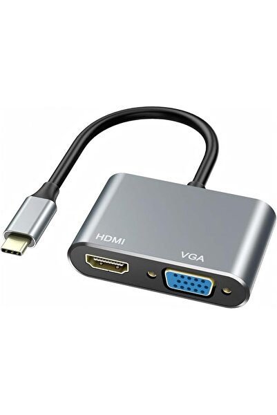 GENERAL محول USB C الى HDMI VGA، محول مقسم 2 في 1 USB نوع C الى VGA HDMI لماك...