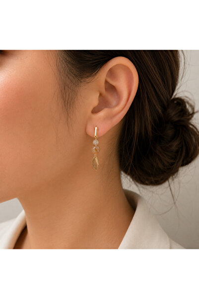 Vesce Atelier Rutil Quartz Leaf Natural Stone Earrings