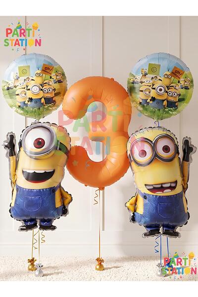 Parti Station Minions Balloon 5 Piece Set 3 Year Old Birthday Set Orange Colo...