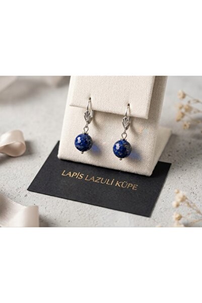 Taşmir Lapis Lazuli Doğal Taş Küpe 8 mm Faset Kesim Paslanmaz Çelik Küpe