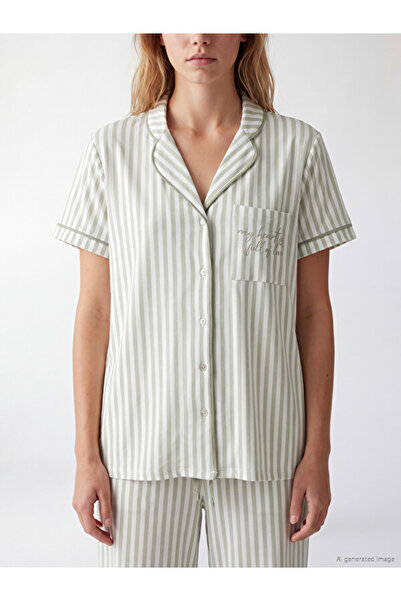 LC Waikiki Rmz Gi̇yi̇m Farkiyla Shirt Roba Collar Striped Women's Pajama Set
