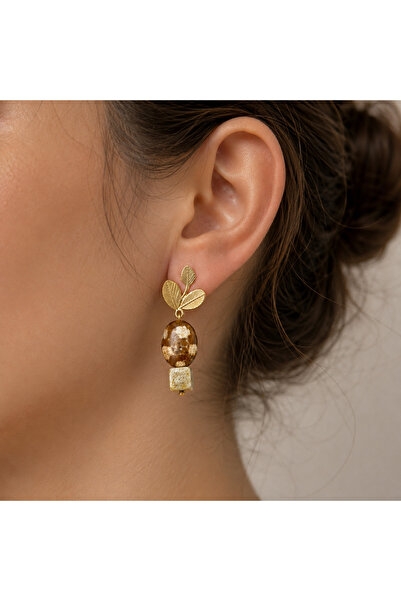 Vesce Atelier Leaf Drop Natural Stone Earrings
