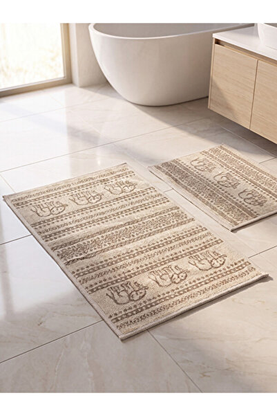 LC Waikiki Rmz Gi̇yi̇m Farkiyla Elephant Embroidered Jacquard Bath Mat Set of 2