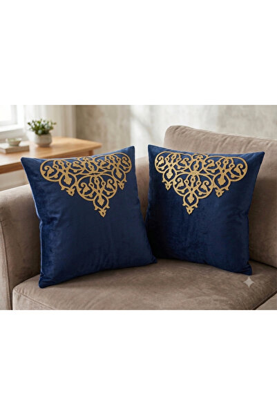 SEHARA 2 Pieces Velvet Cushion Cover/40X40Cm/Silvery Leather Embroidery/Navy ...