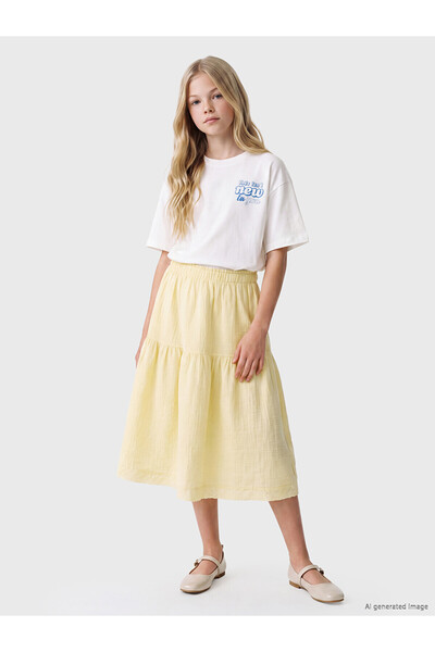 LC Waikiki Nevavm Girl's Skirt with Elastic Waist and Difference in Color