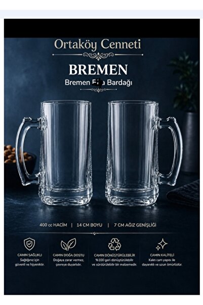ORTAKÖYCENNETİ Bremen Pub B.Ra Glass with Handle, Set of 2, 400 Cc Volume, 14...