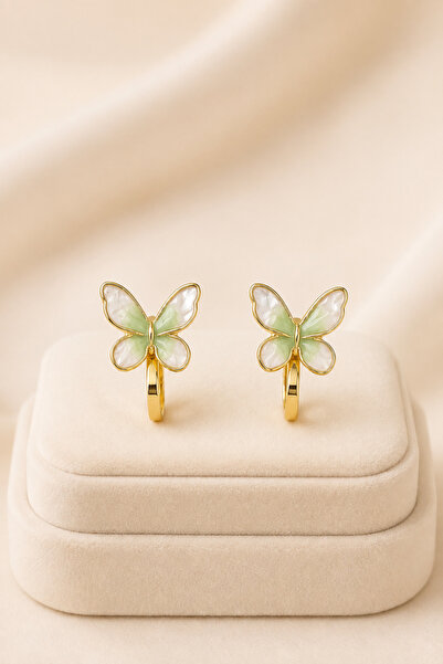 MakeWell Butterfly Figured Holeless Ear Clip Earrings – Pink Enamel Gold Colo...
