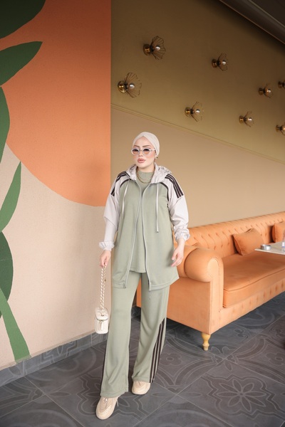 Wovi Moda Γυναικείο Σετ 3 τεμαχίων με κουκούλα και φερμουάρ