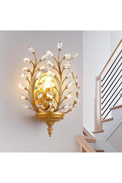 Qcyuui Vintage Gold Crystal Wall Light, E14 Indoor Sconce, 1 Pack