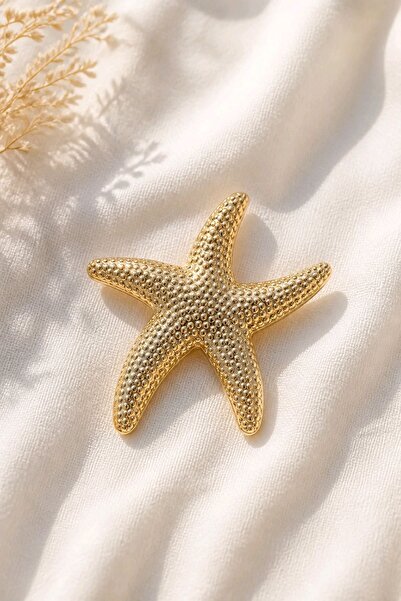 mosmoda Gold Deniz Yıldızı Broş, Uzunluk: 4,5cm, Genişlik: 3,5cm