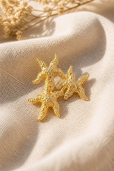 mosmoda Gold Deniz Yıldızları Broş, Uzunluk: 4cm, Genişlik: 3cm
