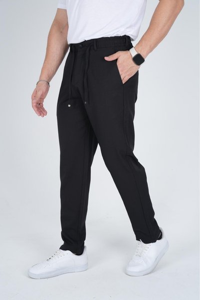 BY İMPALA MODA Bel Lastikli İpli ve Düğmeli Boyfriend Kalıp Kumaş Jogger Pantolon