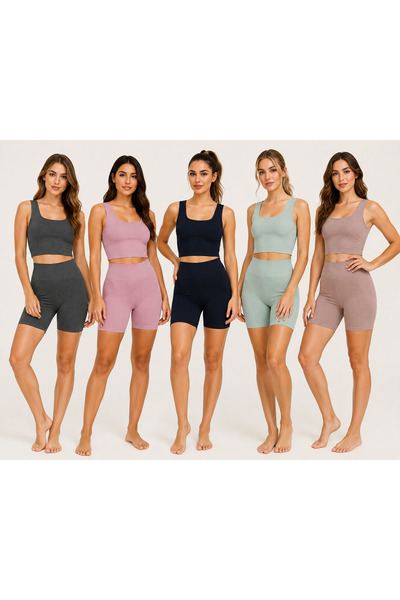 ARMAĞANİKA Women's Ribbed Thick Strap Crop Bustier and High Waist Short Leggi...