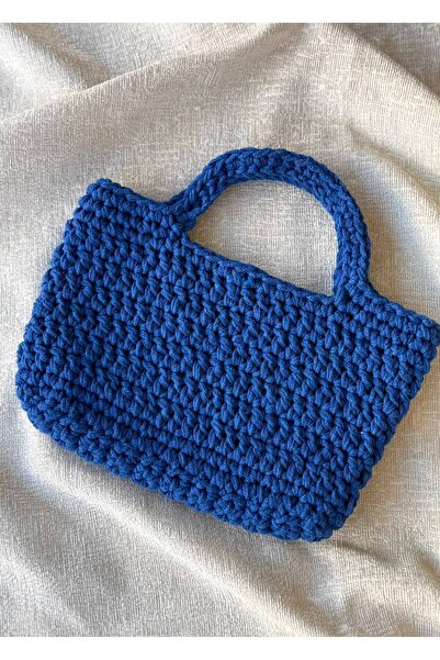 MELUSH Navy Blue Colored Macrame Knitted Handbag, Hand Knitted Bag