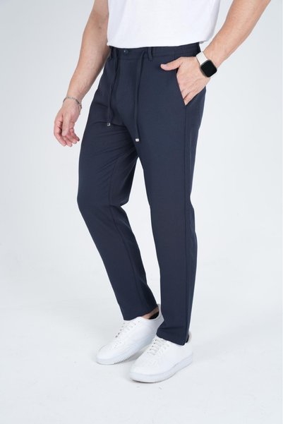 BY İMPALA MODA Bel Lastikli İpli ve Düğmeli Boyfriend Kalıp Kumaş Jogger Pantolon