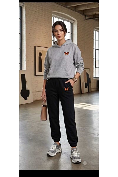 CLOTHES33 Hooded Tracksuit 2-Piece Combination Winter Colorful Butterfly Prin...