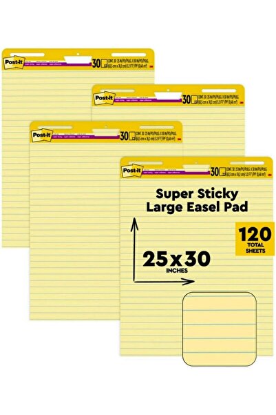 Post-it Süper Yapışkan Şövale Pedi, 63,5 cm x 76,2 cm Yaprak, Çizgili Sarı Ka...