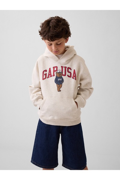 GAP Erkek Çocuk Bej VintageSoft Relaxed Brannan Bear Logo Sweatshirt