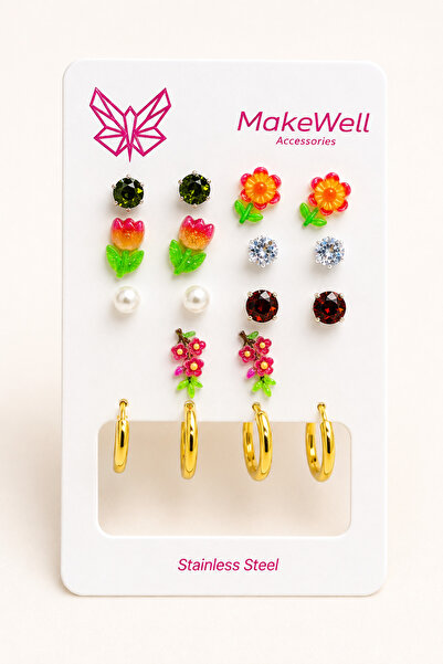MakeWell 9 Pairs Women's Earrings Set – 7 Pairs Colorful Flower Tulip Pearl a...
