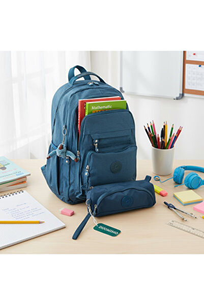DUOMİNO Crinkle Fabric Water Resistant Large Size Blue Clinker Backpack/Lapto...