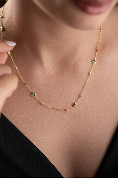 Silvano Jewelry 925 Ayar Gümüş Altın Kaplama Çiçek Model Kolye